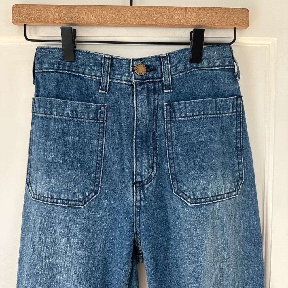The Great. The Dock Jean Wide Leg High Rise Cotton Hemp Blue Denim Jeans 24 - Picture 8 of 13